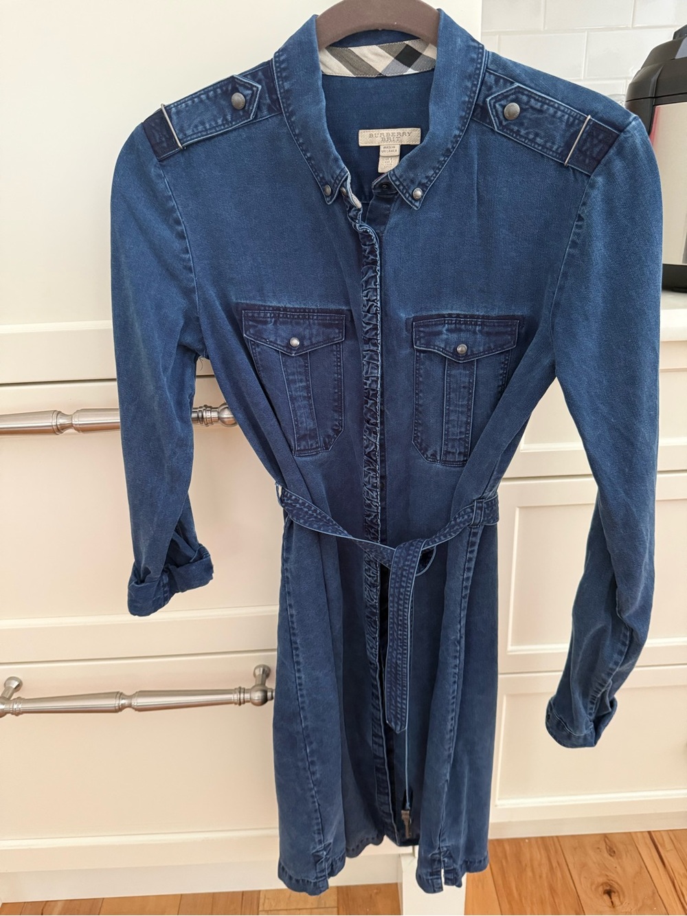 Burberry Brit indigo blue belted denim shirt dress